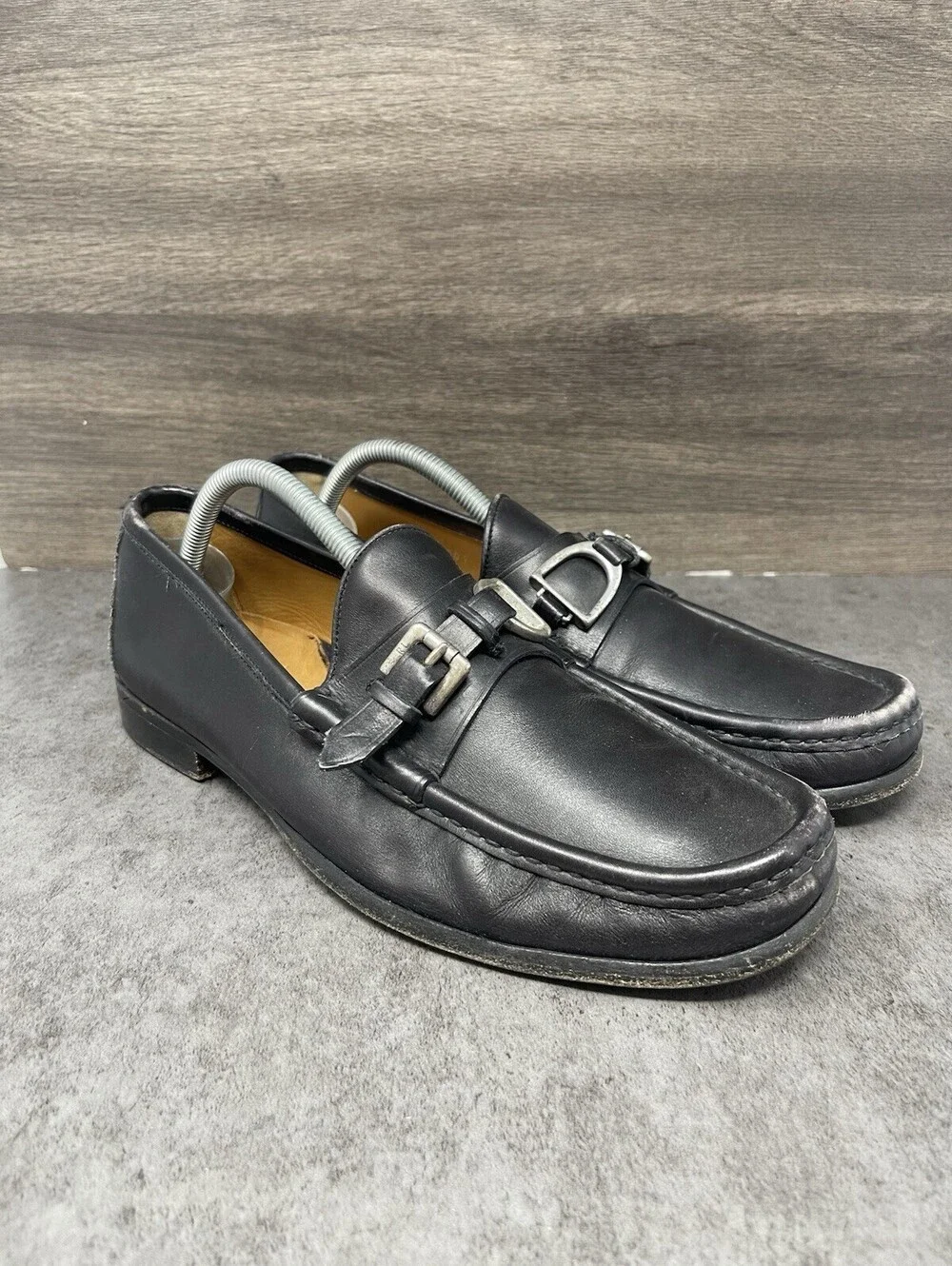 Ralph Lauren D Buckle Leather Loafers Mens Size 9 Black Slip On Casual Dress